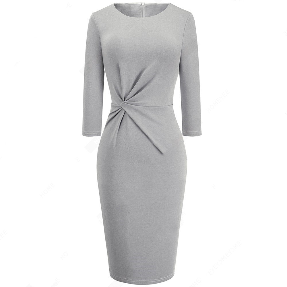 European And American Women'S Dress Spring And Autumn Temperament Slim   Sleeve Buttock Pencil Skirt
