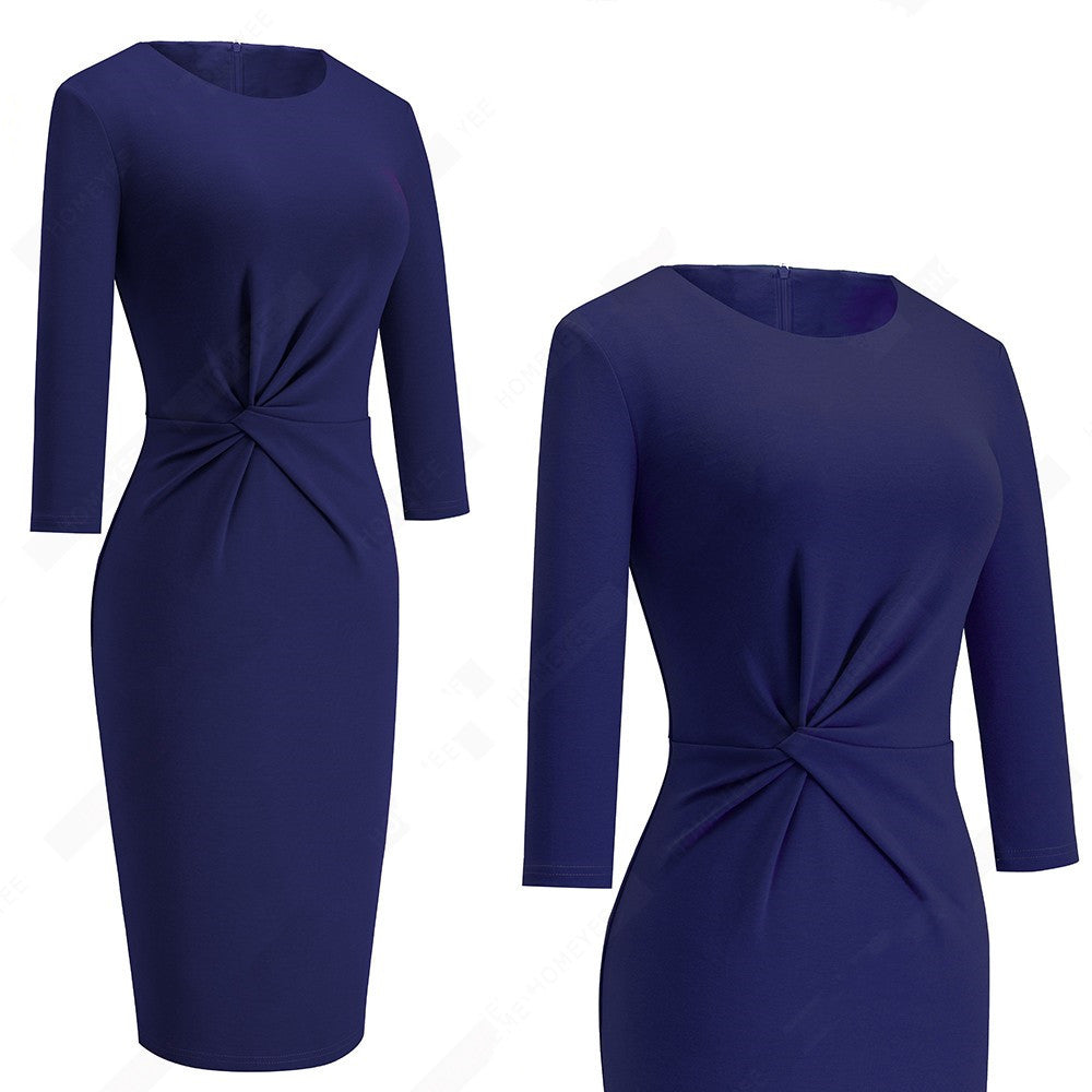 European And American Women'S Dress Spring And Autumn Temperament Slim   Sleeve Buttock Pencil Skirt