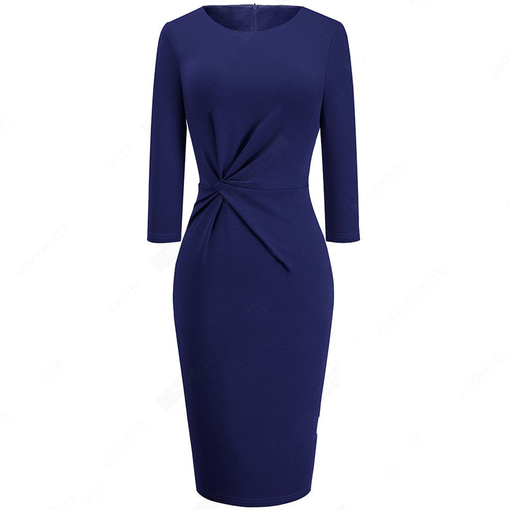 European And American Women'S Dress Spring And Autumn Temperament Slim   Sleeve Buttock Pencil Skirt