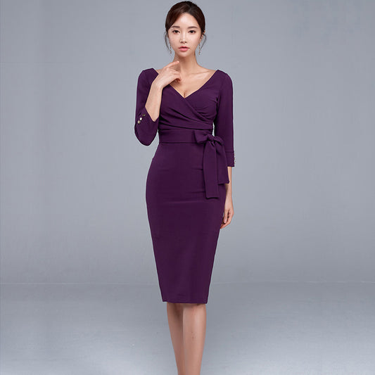 Pencil Skirt Sexy V-neck High Waist Elegant Work Party Dress Women