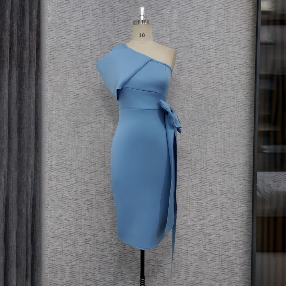 Sexy One-shoulder Bowknot Bag Hip Skirt High Waist Plus Size Slim Pencil Skirt Women's Dress
