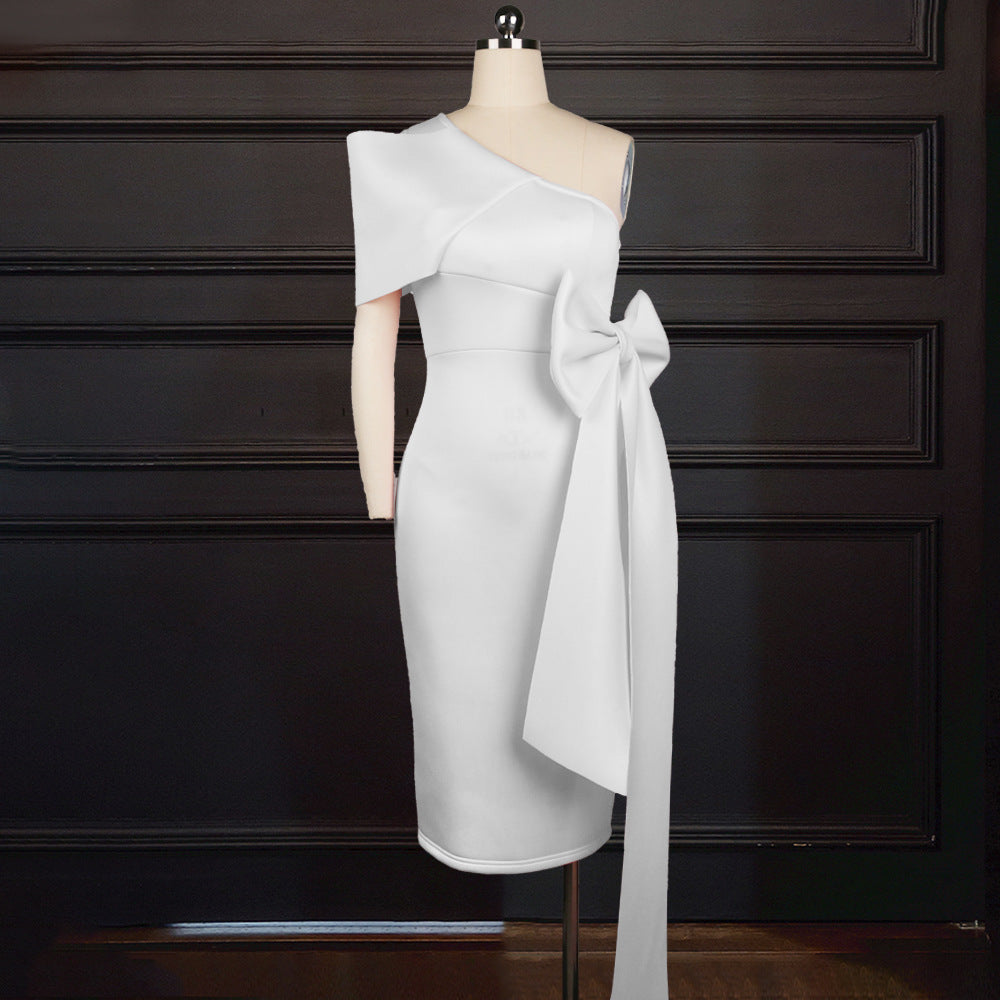 Sexy One-shoulder Bowknot Bag Hip Skirt High Waist Plus Size Slim Pencil Skirt Women's Dress