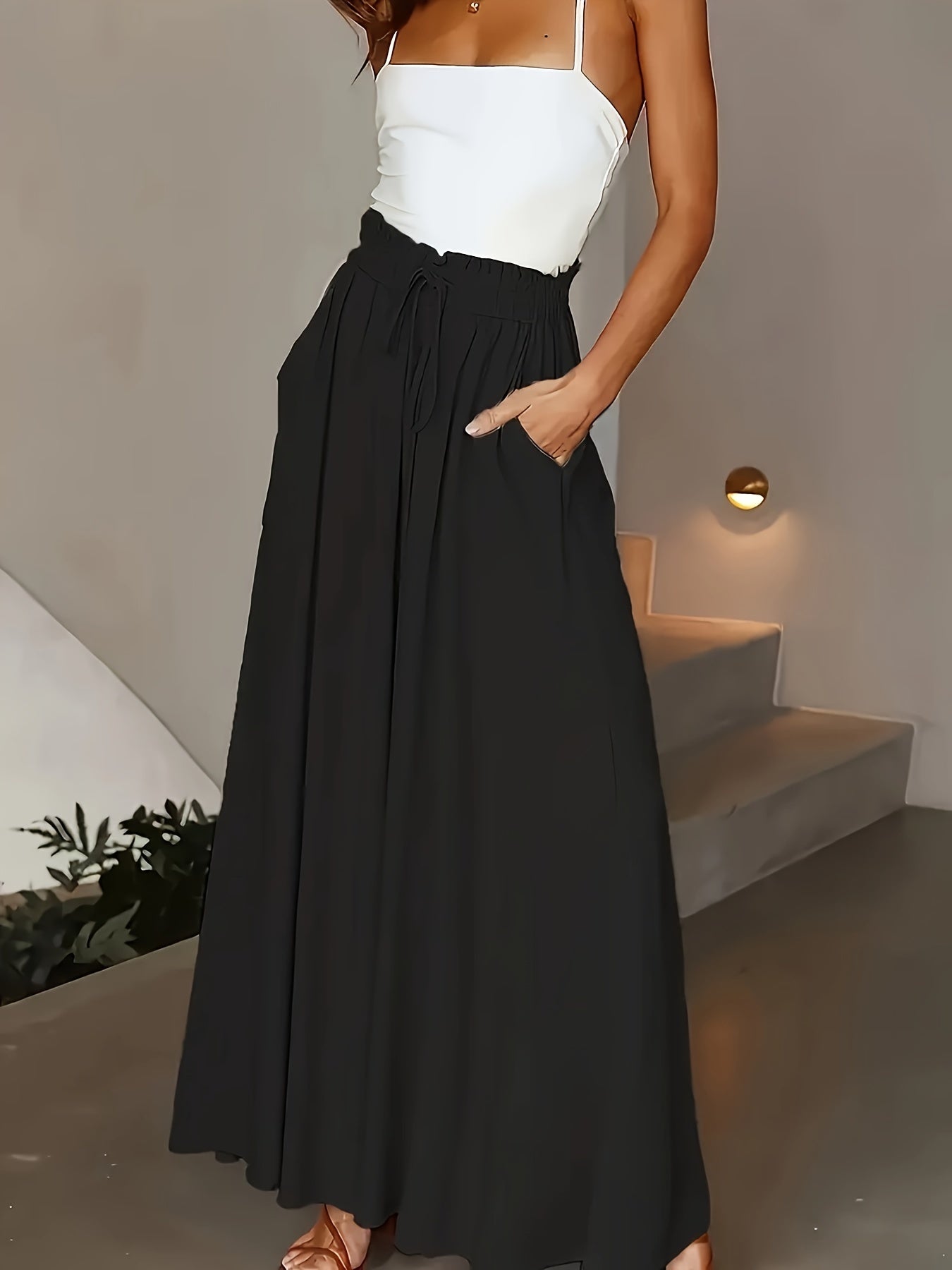 Ladies Plus Size Casual Pants Elastic Waist Wide-leg Pants