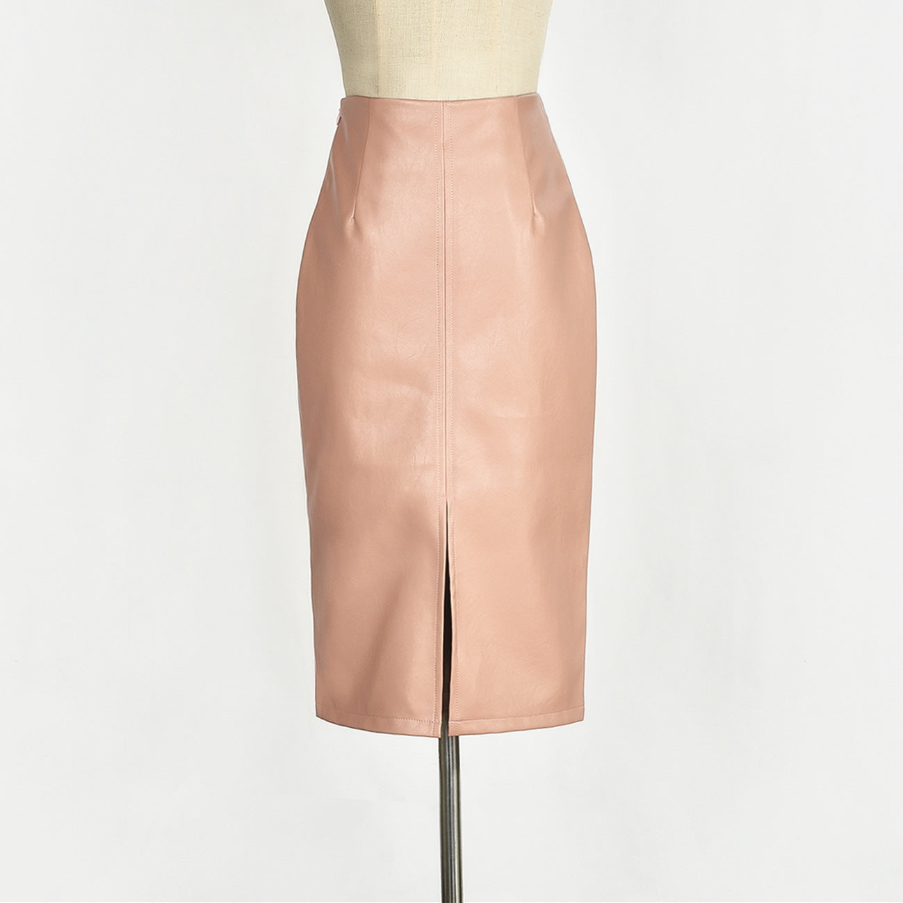 Slim leather high waist midi skirt