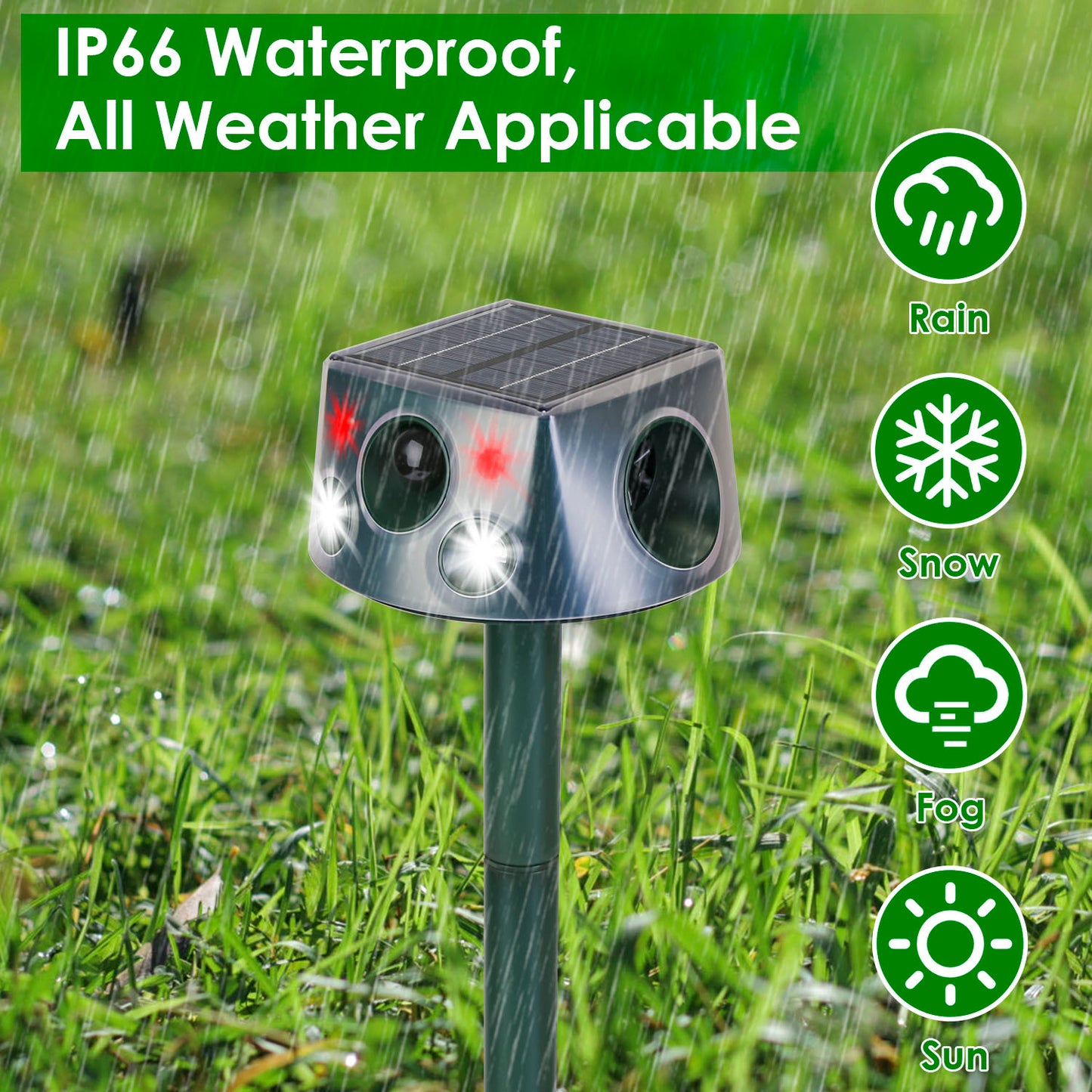 1Pc Ultrasonic Solar Animal Repeller Outdoor  Mole Snake Squirrel Repellent Waterproof With 3 Modes Motion Sensor Vibration Stake For Farm Garden Yard