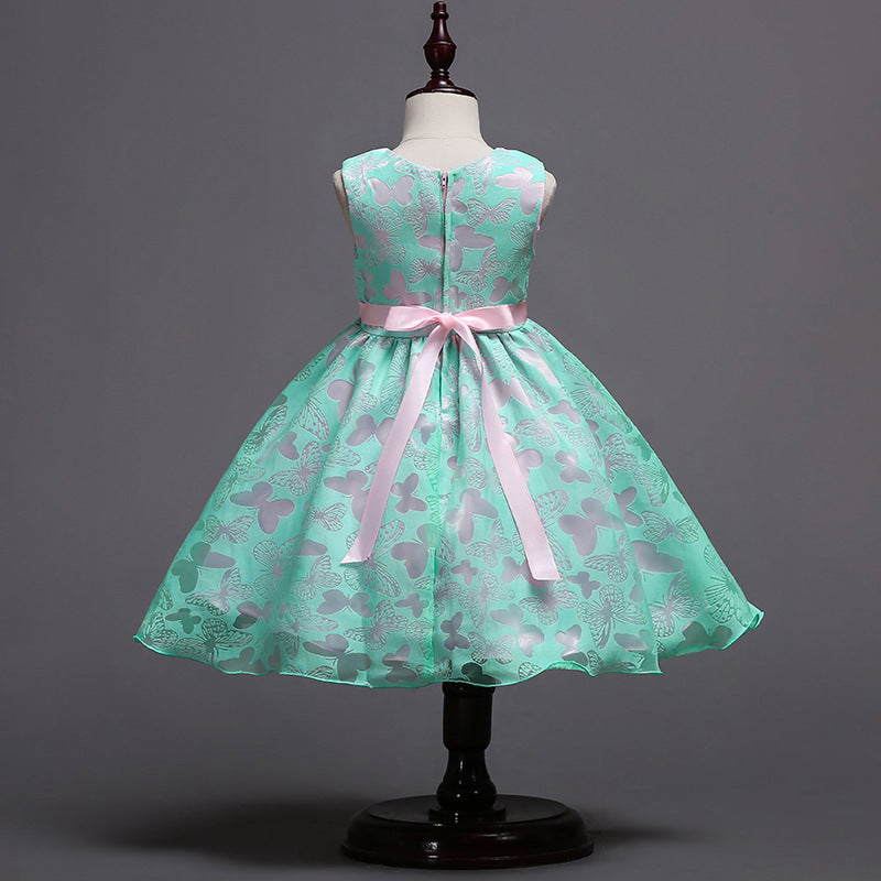 Bow Pleated Mesh Puffy Girls Dress