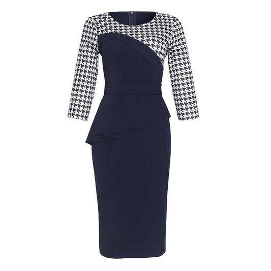 Women's OL commuter irregular stitching pencil skirt with belt