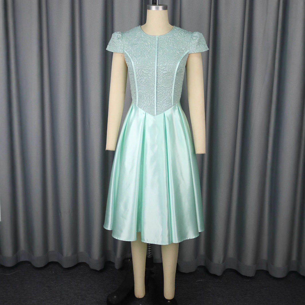 Summer Round Neck Rose Jacquard Bridesmaid Dress