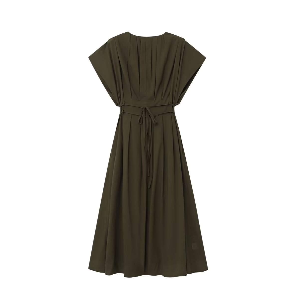 Summer New Women's Fashion Pleated Draped Short Sleeve Midi Skirt Dress