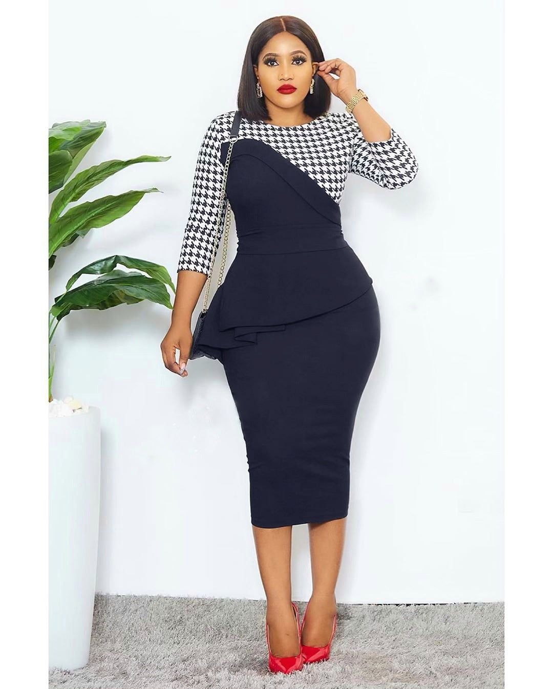 Women's OL commuter irregular stitching pencil skirt with belt