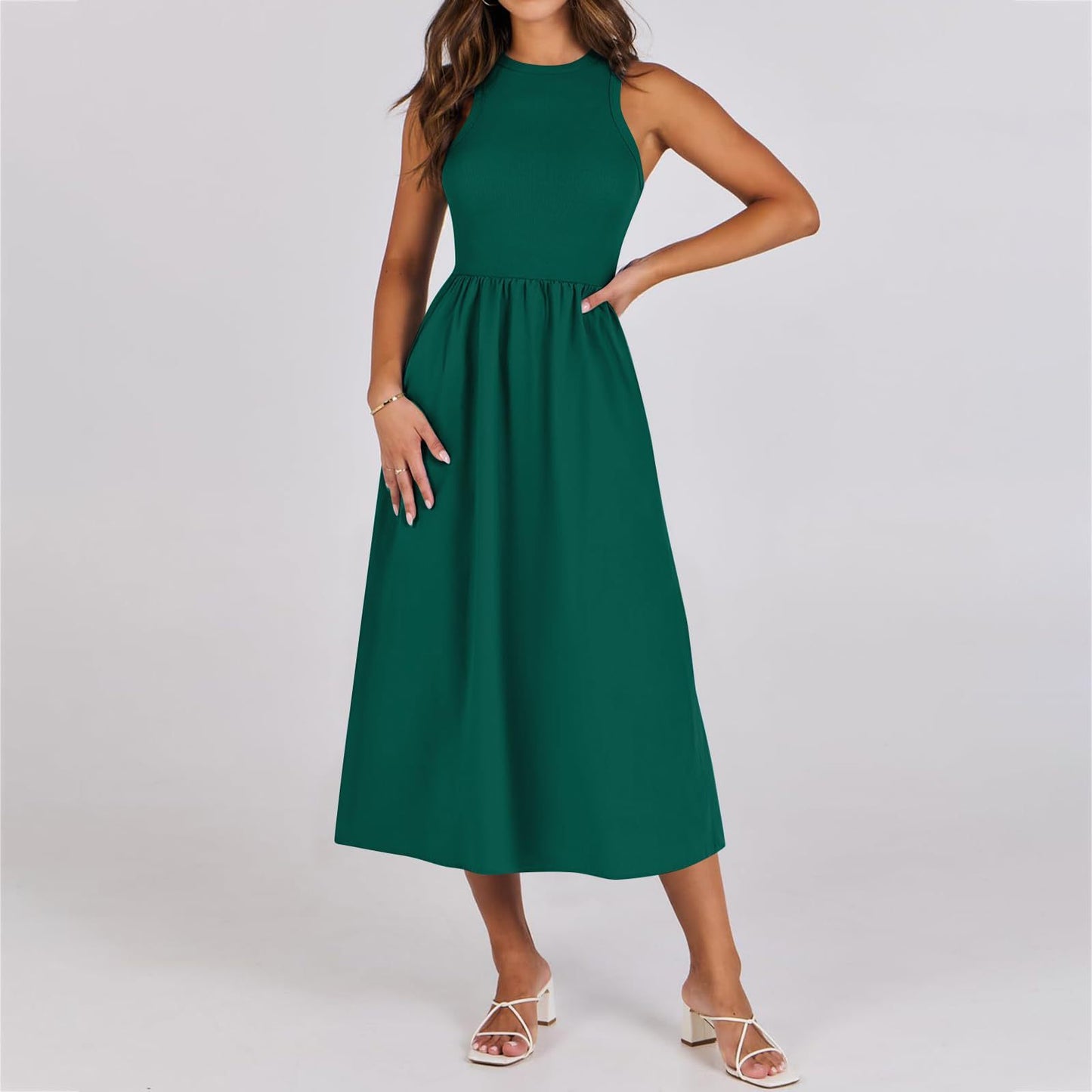 Sleeveless Knitted Stitching Casual Long With Pockets Advanced Sense Dress