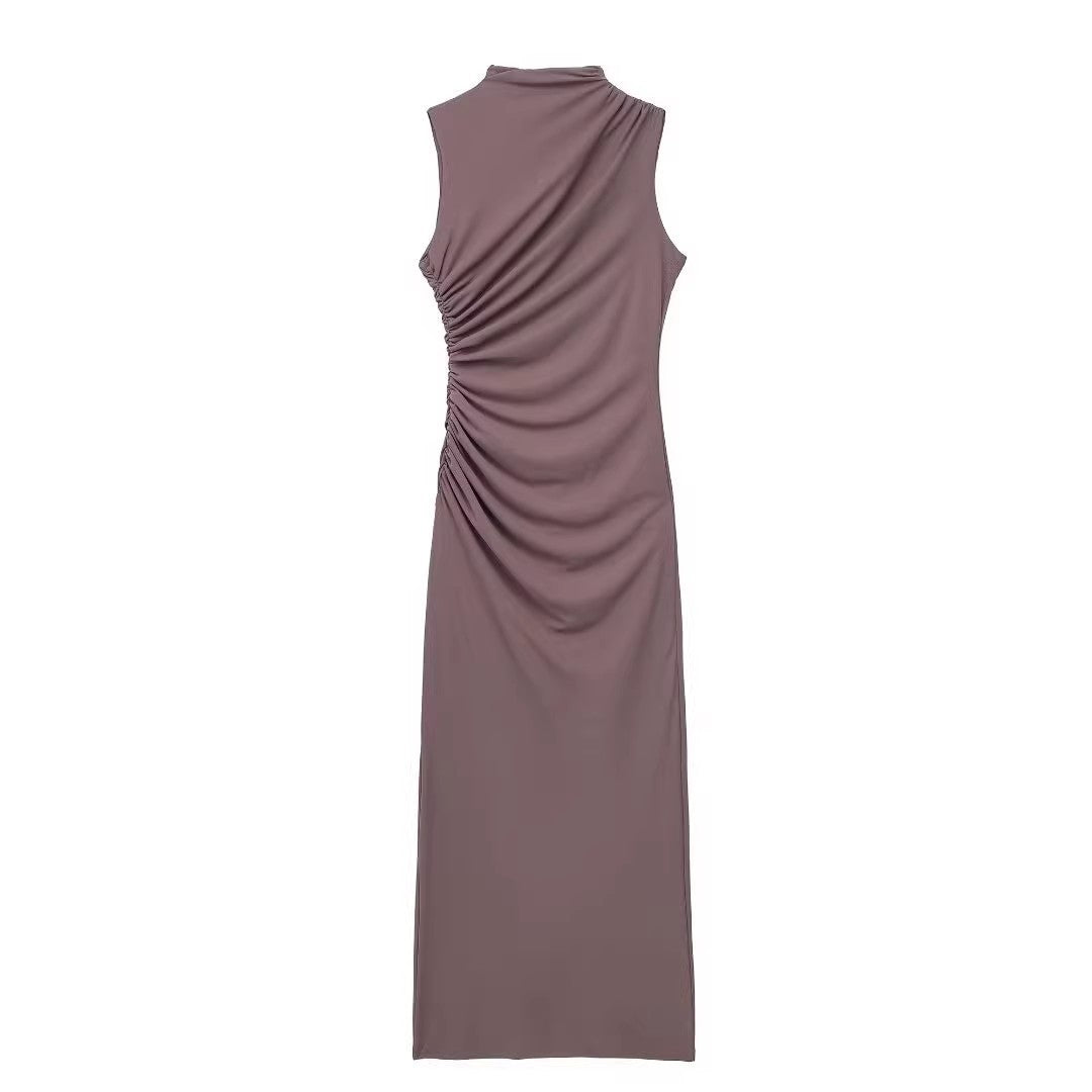 Women's Fashion Slim Pleated Decoration Midi Skirt Dress