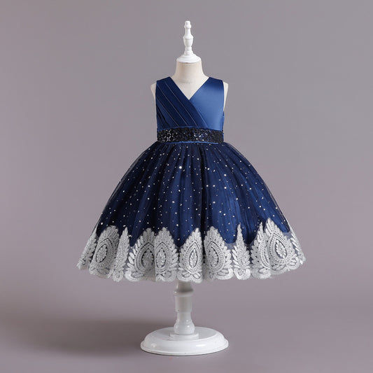 Girls' Fashion Simple Lace Princess Dress