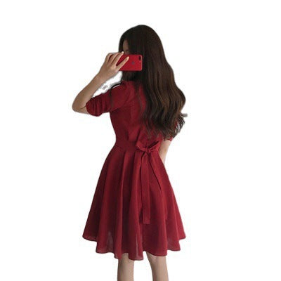 Western Style Solid Color Dress For Plump Girls