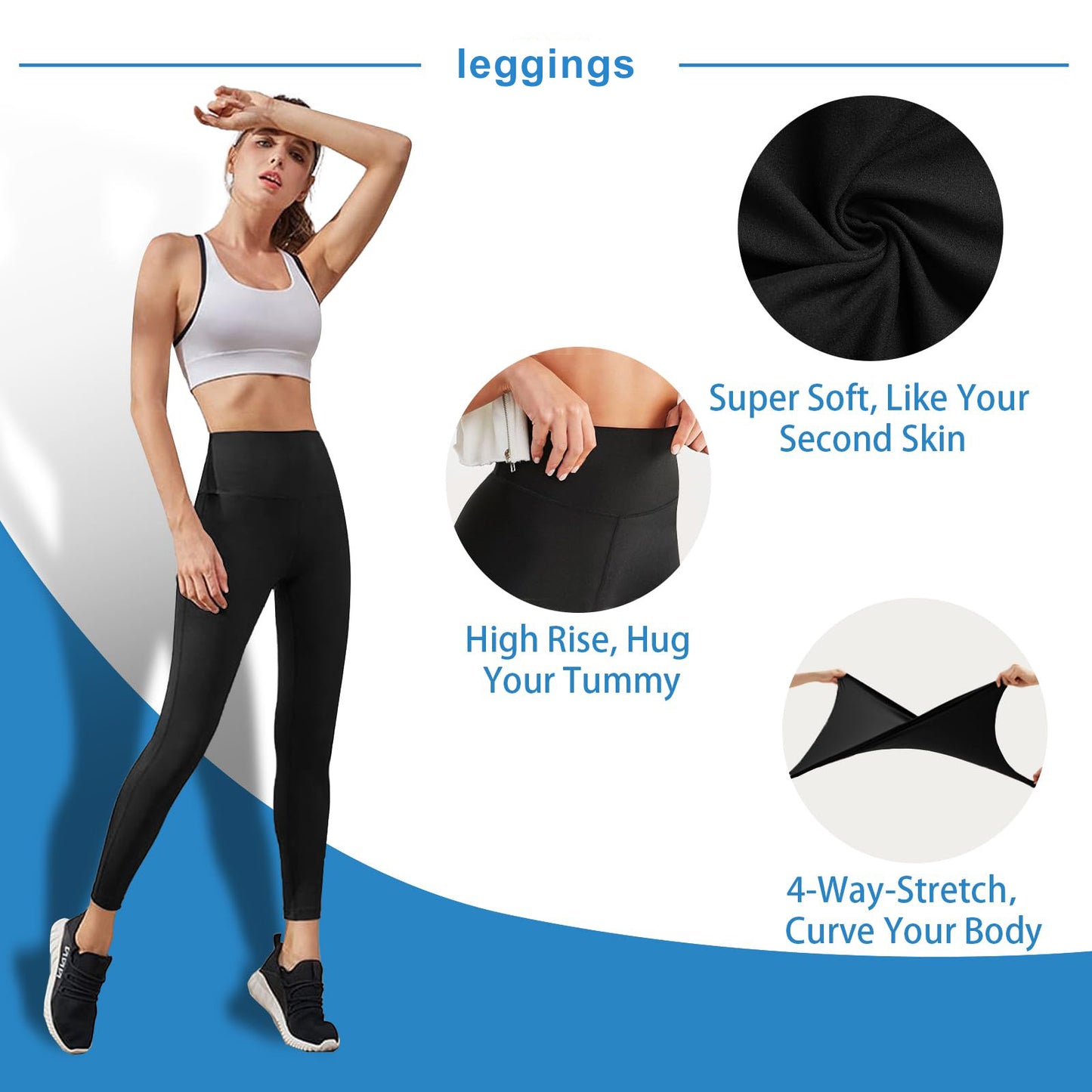 High Waisted Leggings For Women - No See Through Tummy Control Cycling Workout Yoga Pants Reg & Plus