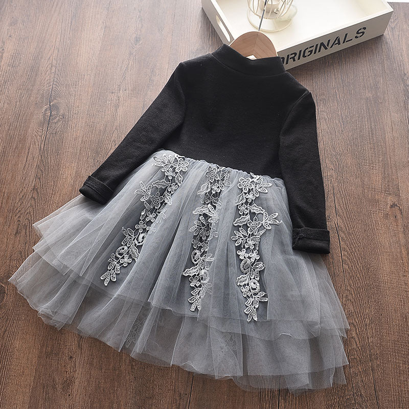 Girls' Long-sleeved Knitted Yarn Skirt Dress