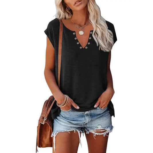 3-Pack Women'sShort Sleeve V-Neck Tee Set Solid Color Summer Casual Tops