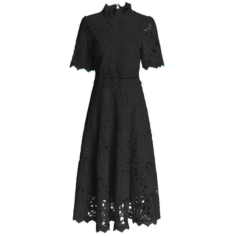 Retro Cinched Slimming Short Sleeves High Sense Dress
