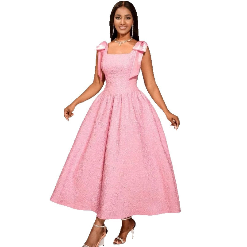 Female Solid Color Sleeveless Elegant Bow Bandage Dress