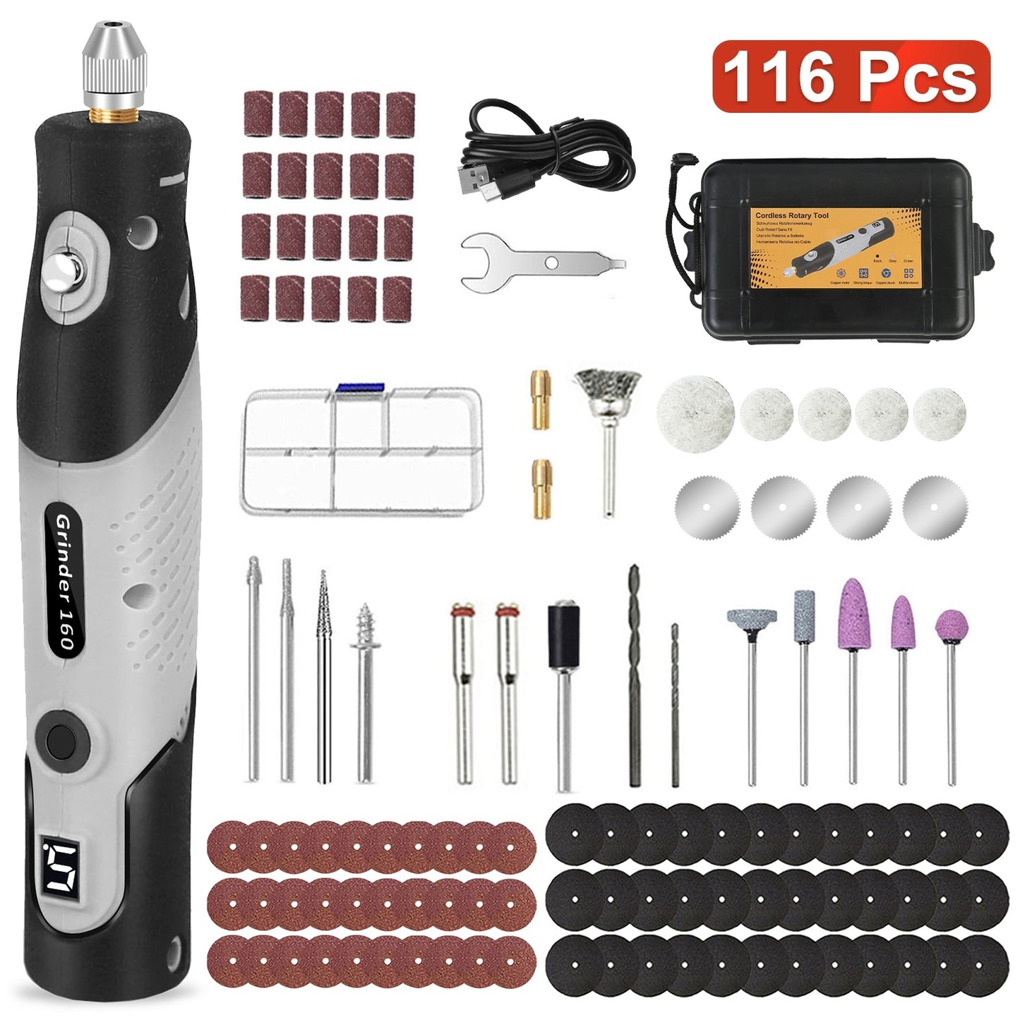 Set Of 116Pcs 4V Cordless Rotary Tool Kit Power Rotary Tools With 5 Speeds 2000mAh Rechargeable Battery For Sanding Polishing Drilling Engraving Cutting Grinding
