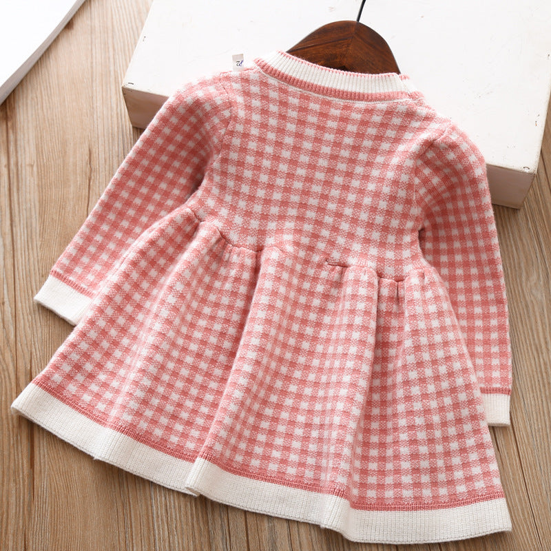 Girls' Plaid Knitted Children's Baby Sweater Shirt Dress