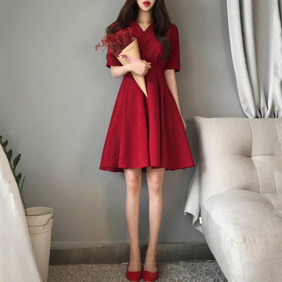 Western Style Solid Color Dress For Plump Girls