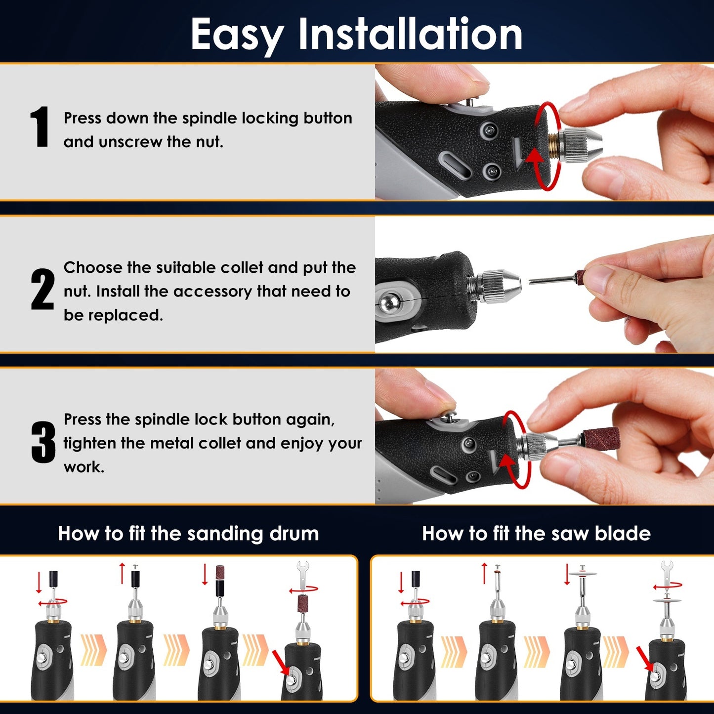 Set Of 116Pcs 4V Cordless Rotary Tool Kit Power Rotary Tools With 5 Speeds 2000mAh Rechargeable Battery For Sanding Polishing Drilling Engraving Cutting Grinding