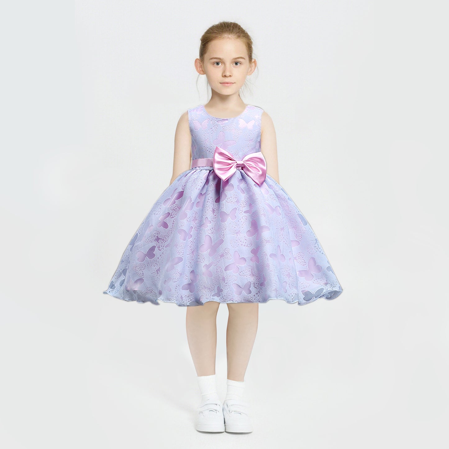 Bow Pleated Mesh Puffy Girls Dress