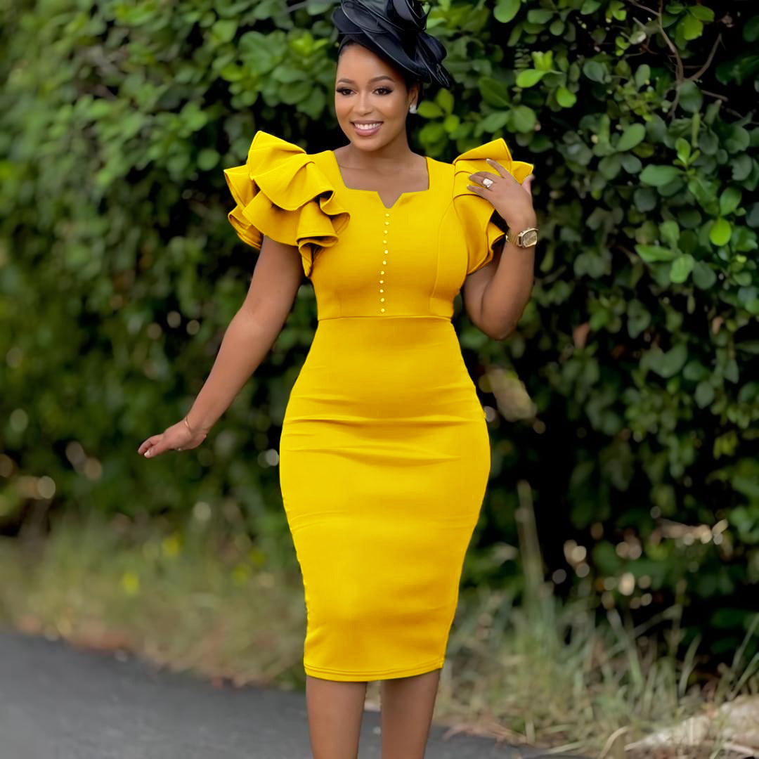 Fashion Women's Wear Beaded Ruffle Sleeve Sheath Dress
