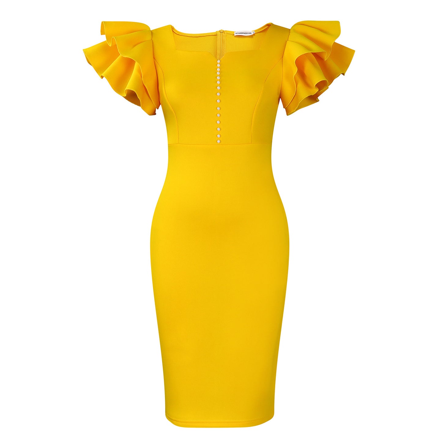 Fashion Women's Wear Beaded Ruffle Sleeve Sheath Dress