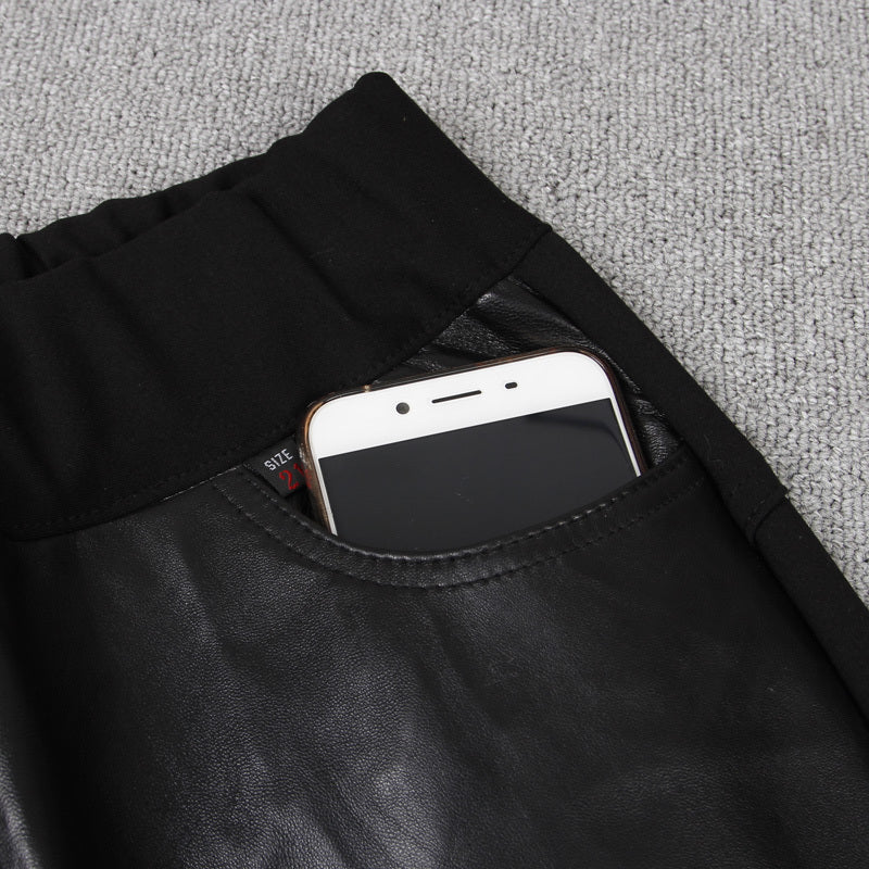 Stitching Stretch Pencil Women's Leather Pants