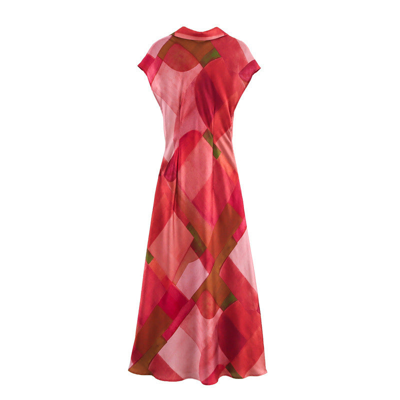 Printed Silk Satin Texture Midi Skirt Dress