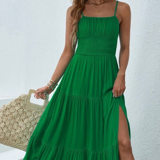 Thigh Split Sling Solid Color Dress