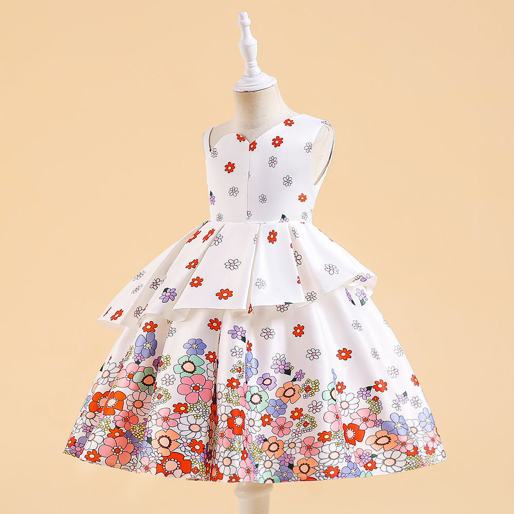 Girls Fashion Casual Flower Print Dress