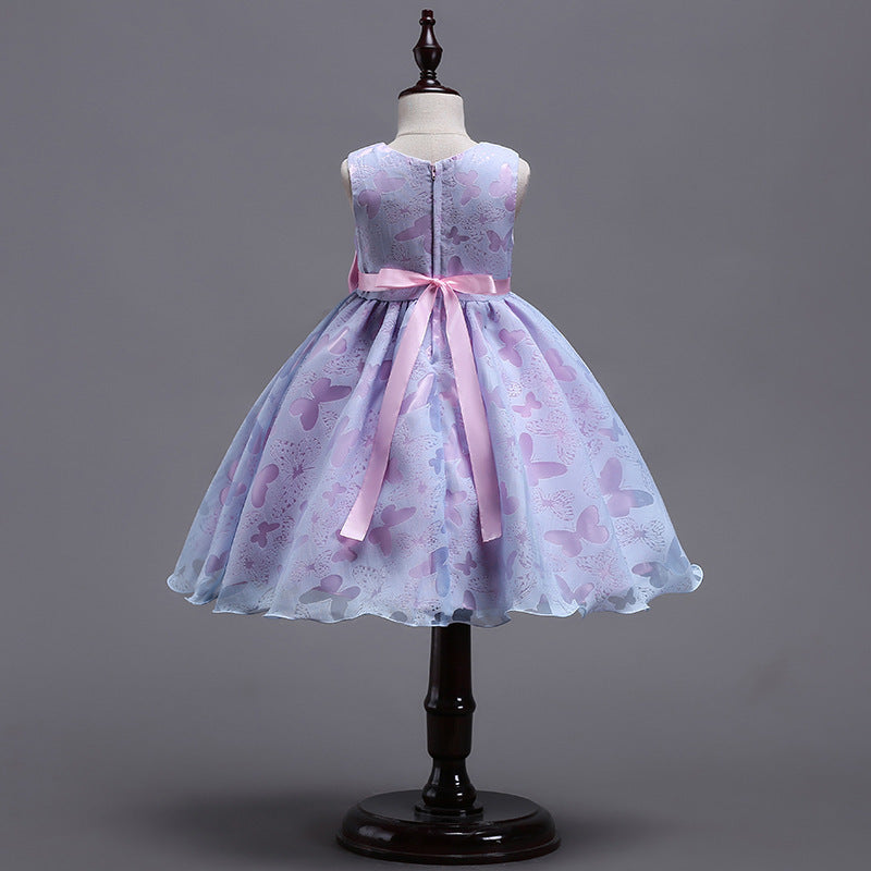 Bow Pleated Mesh Puffy Girls Dress