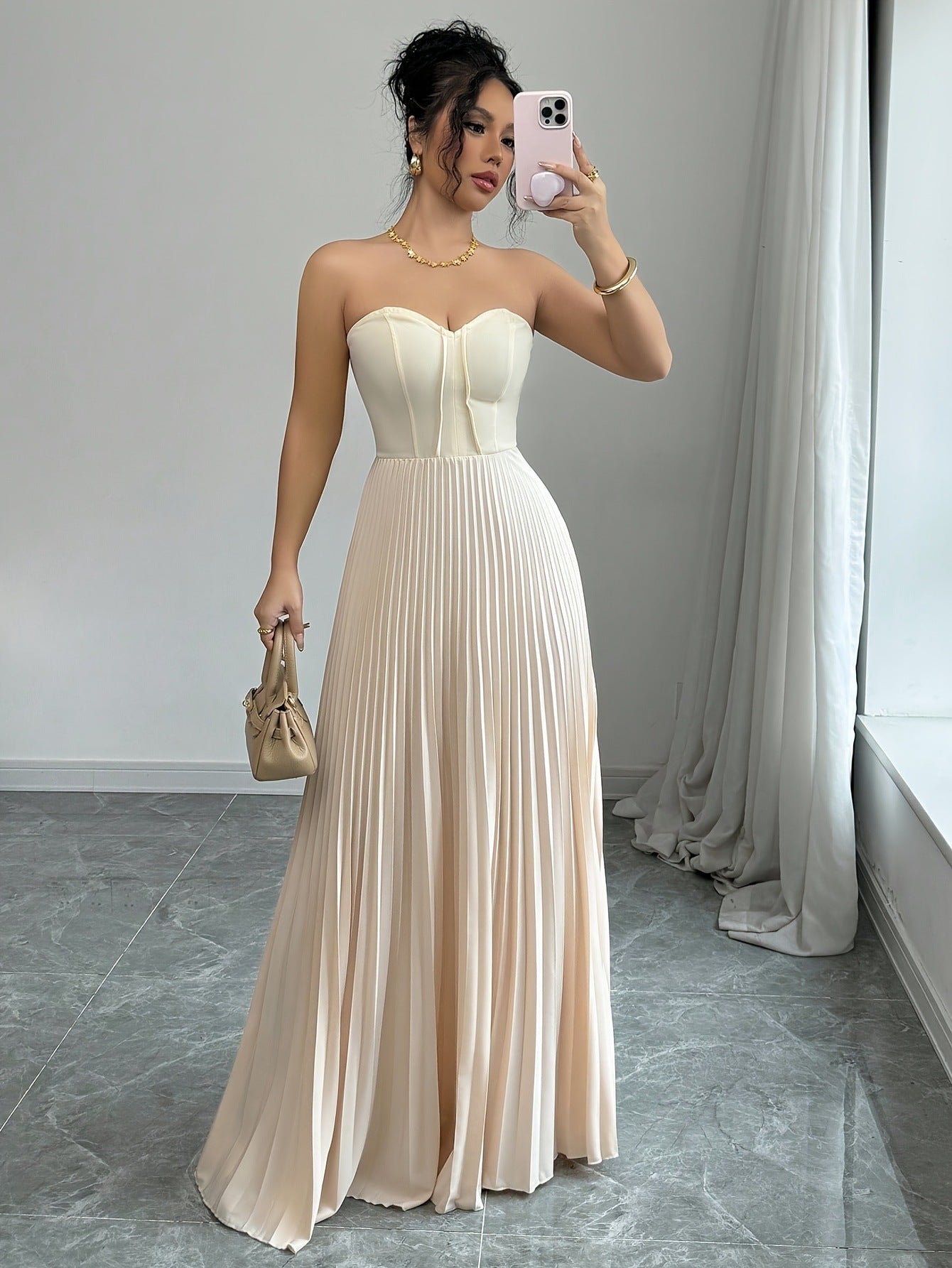 Women's French Tube Top Solid Color Waist Tight Elegant Dress