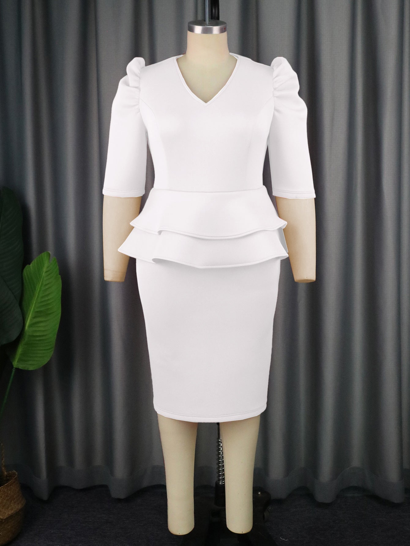 Pleated Sleeve Stitching Flab Hiding High Waist Dress