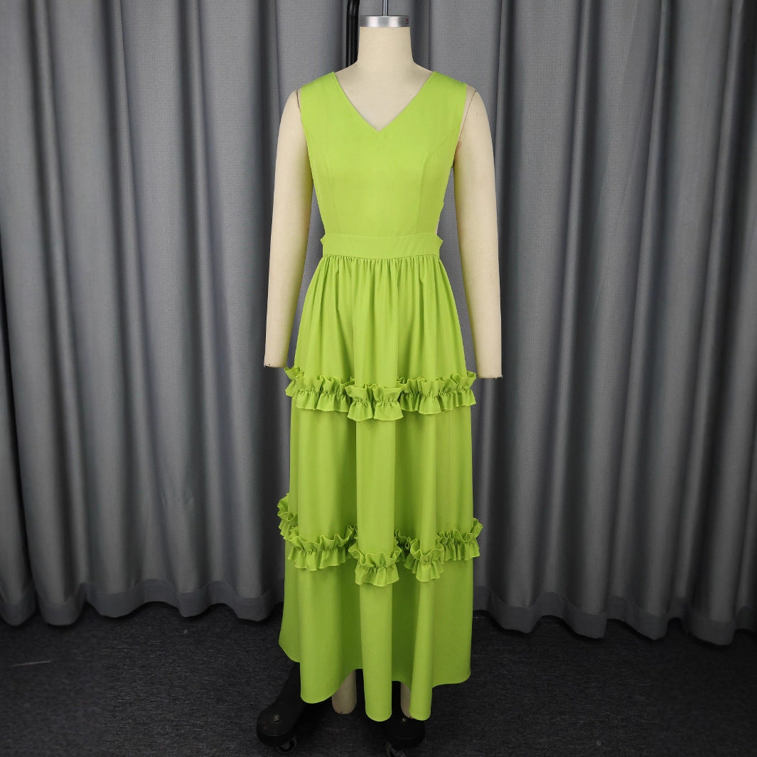 High-grade Waist Hollow Sexy V-neck Party Dress