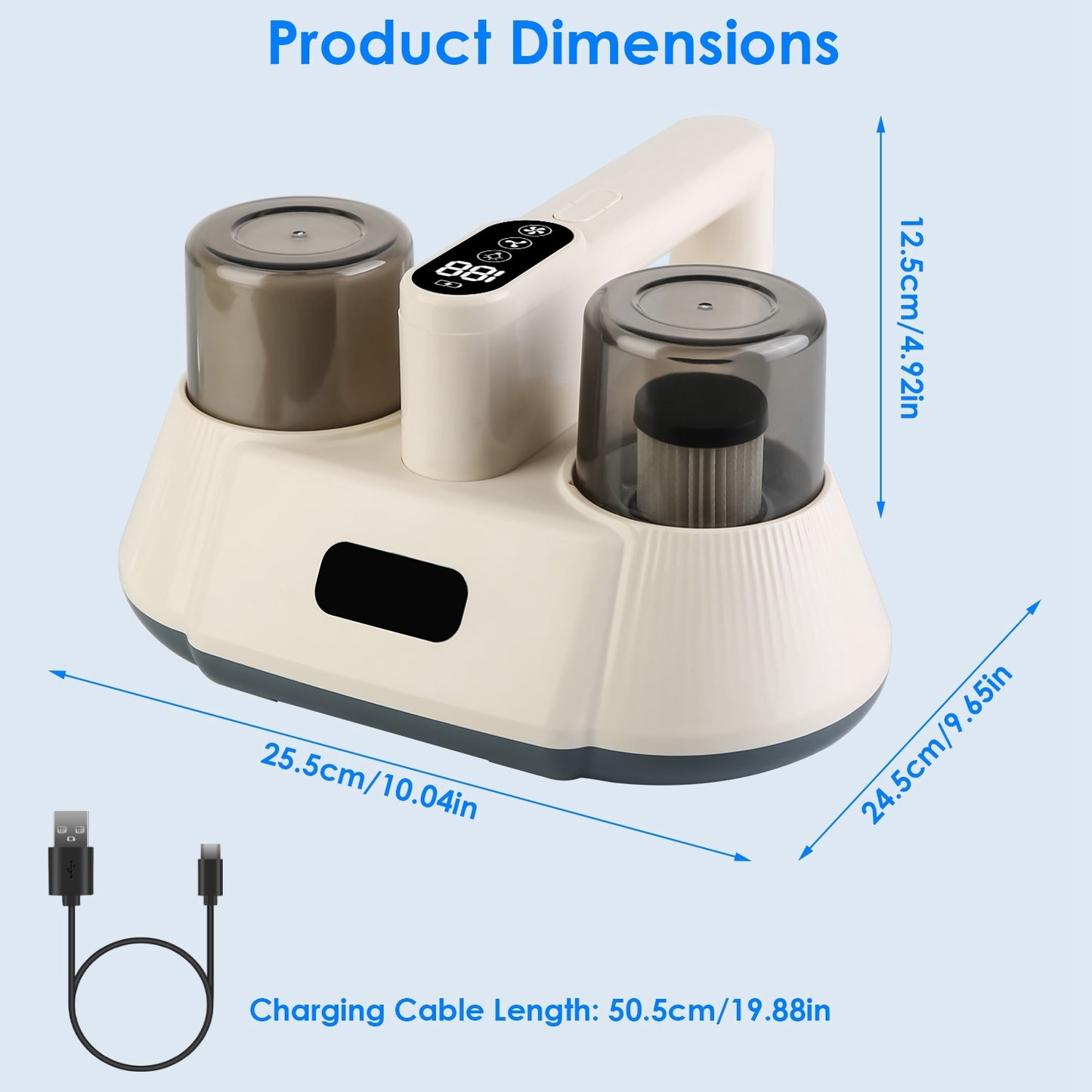 15000PA Double-Cup Bed Vacuum Cleaner With UV-C Light Cordless Mattress Vacuum Rechargeable Dust Mites Remover With 3 Washable Filters