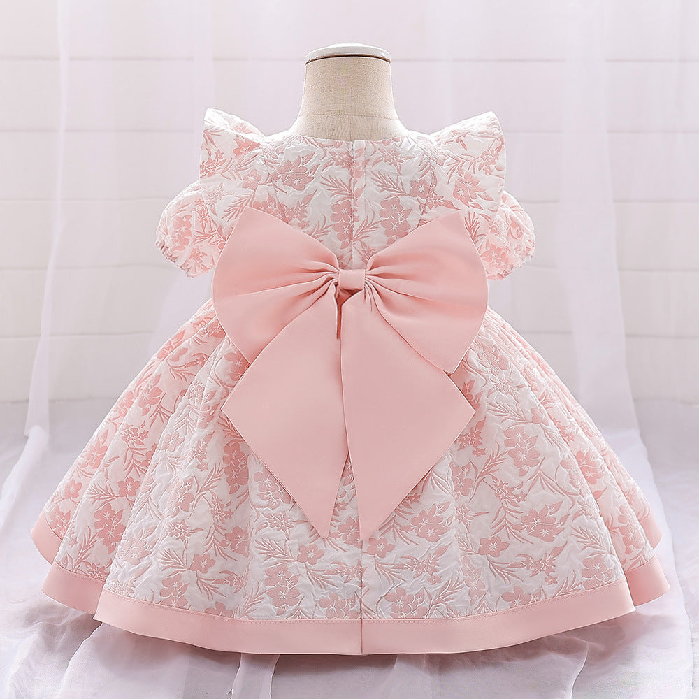 Girls' Fashion Bowknot Embroidered Dress