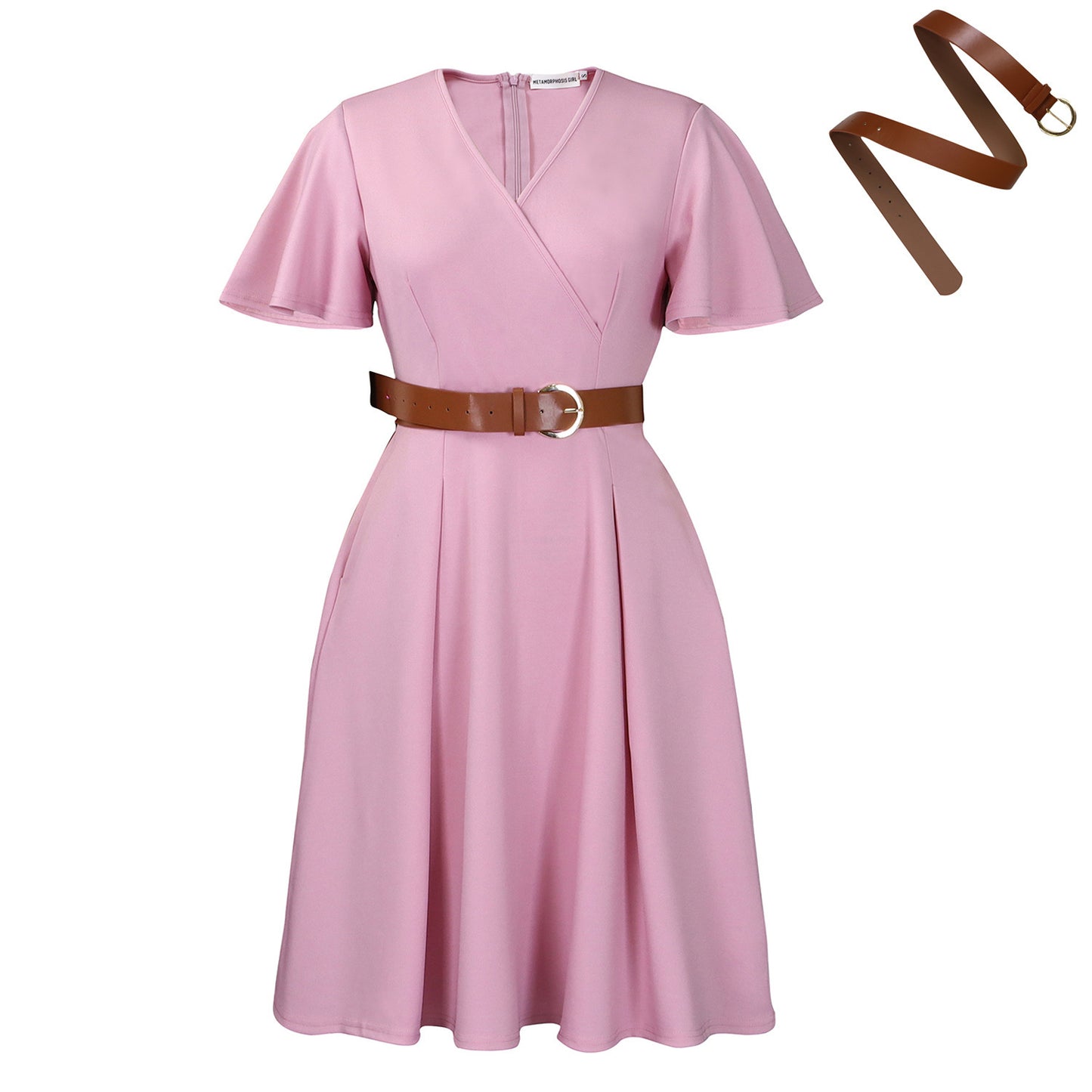 New V-neck Bell Sleeve Casual A- Line Women's Dress