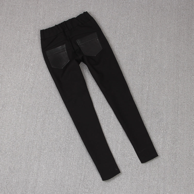Stitching Stretch Pencil Women's Leather Pants