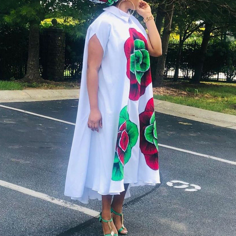 Women's Elegant Loose Printed Midi Dress