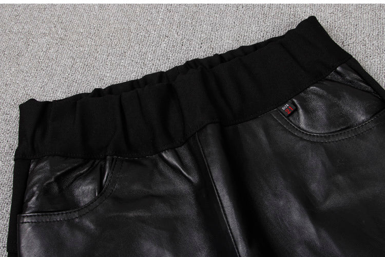 Stitching Stretch Pencil Women's Leather Pants