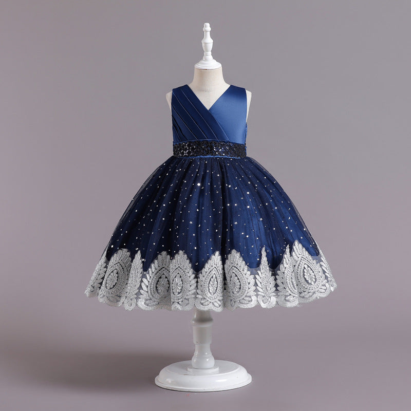 Girls' Fashion Simple Lace Princess Dress