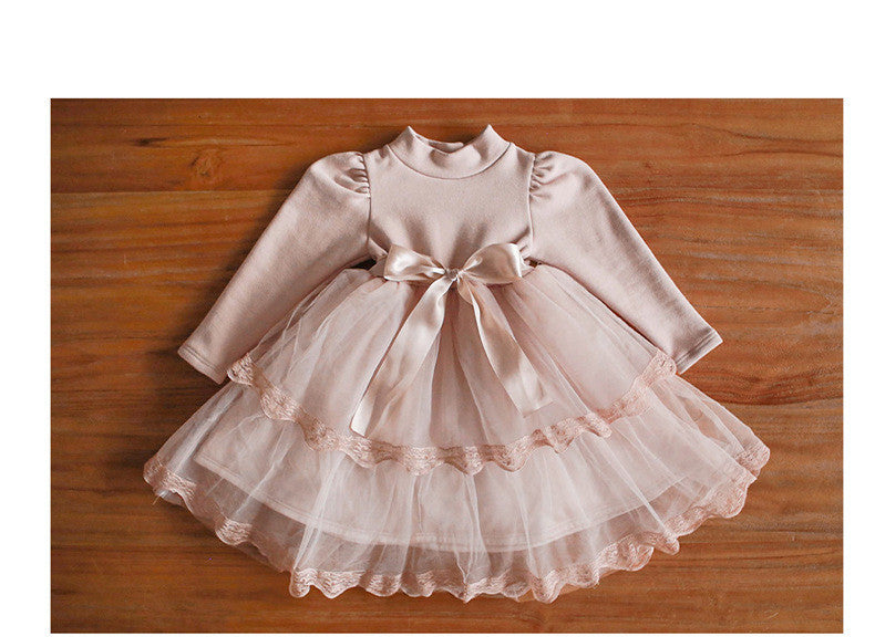 Girls Bow Thickened Plus Velvet Princess Dress