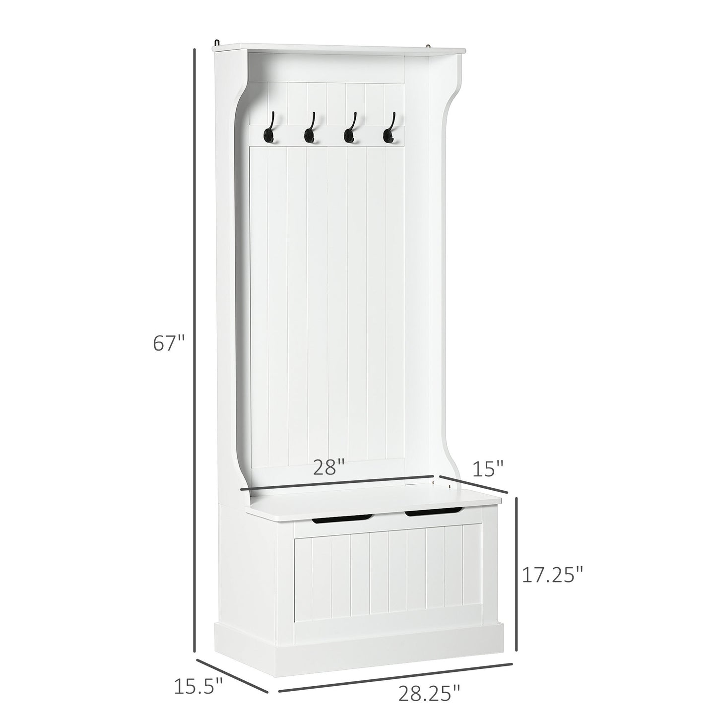 Entryway Hall Tree With Coat Rack, Sitting Bench, Storage, And Hooks, Mudroom Bench, White