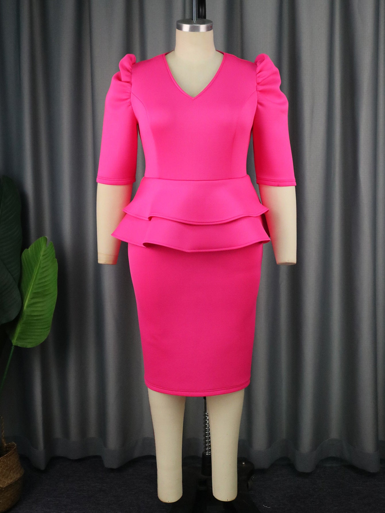 Pleated Sleeve Stitching Flab Hiding High Waist Dress
