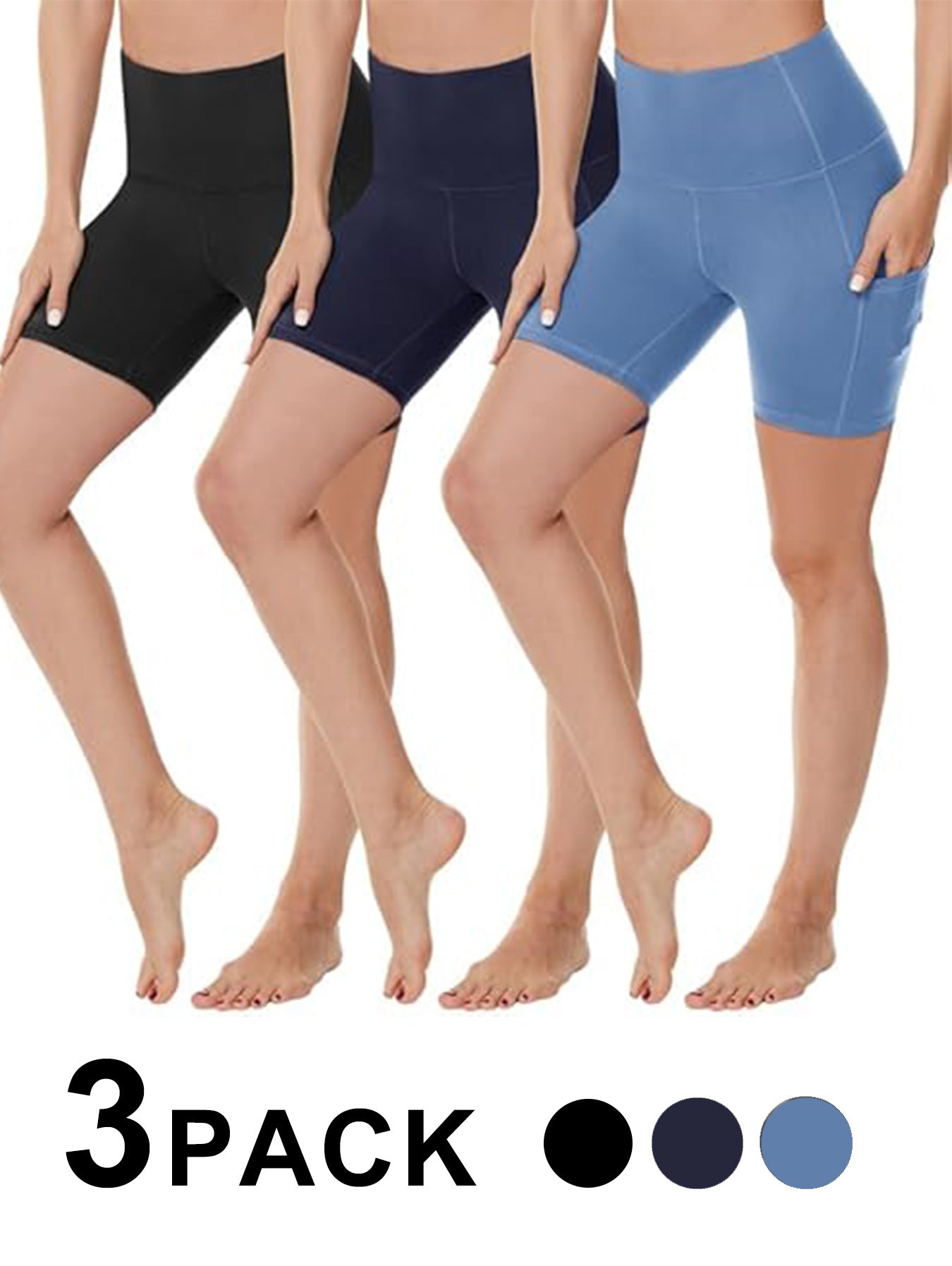 Yoga Pants - 3 Pairs Of Three-point High-waisted Black, Zhangqing, Light Blue