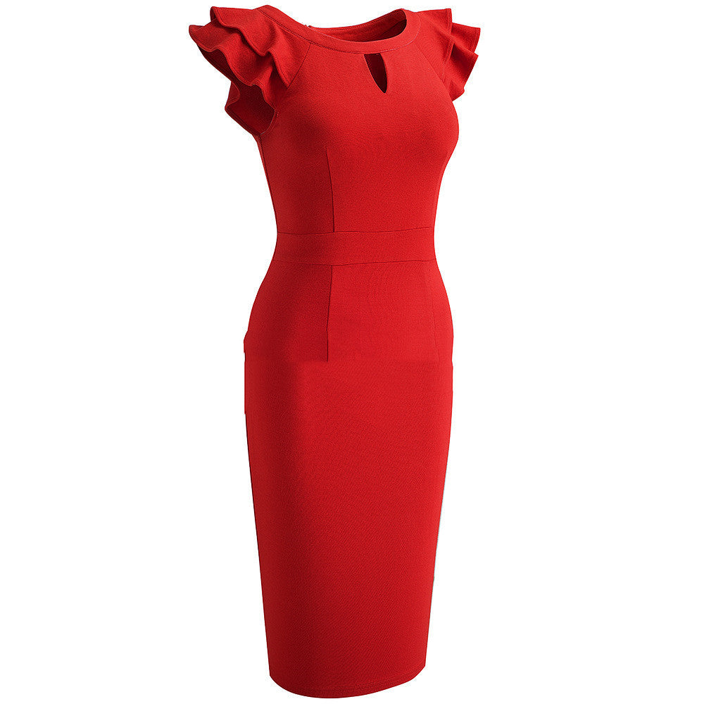 Waist Pencil Skirt Ruffled Sleeveless Slim Slimming Buttocks Dress